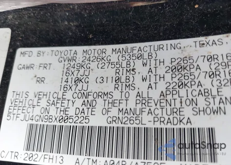 2011 Toyota Tacoma Prerunner V6 z USA, uszkodzony, nr VIN 5TFJU4GN9BX005225
